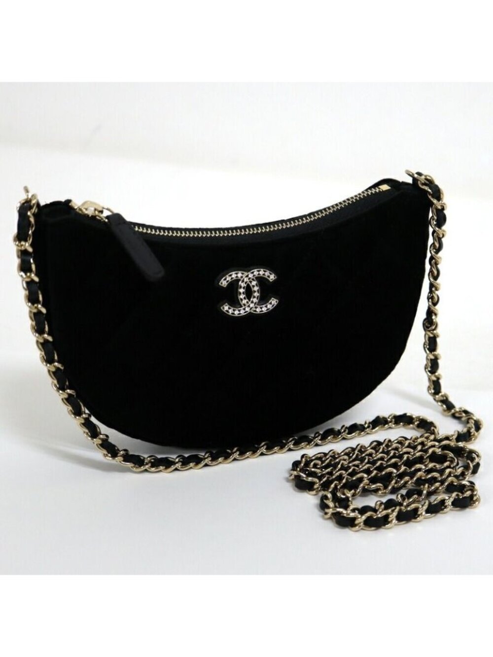 Chanel Chain Pouch Quilted Black Velvet
